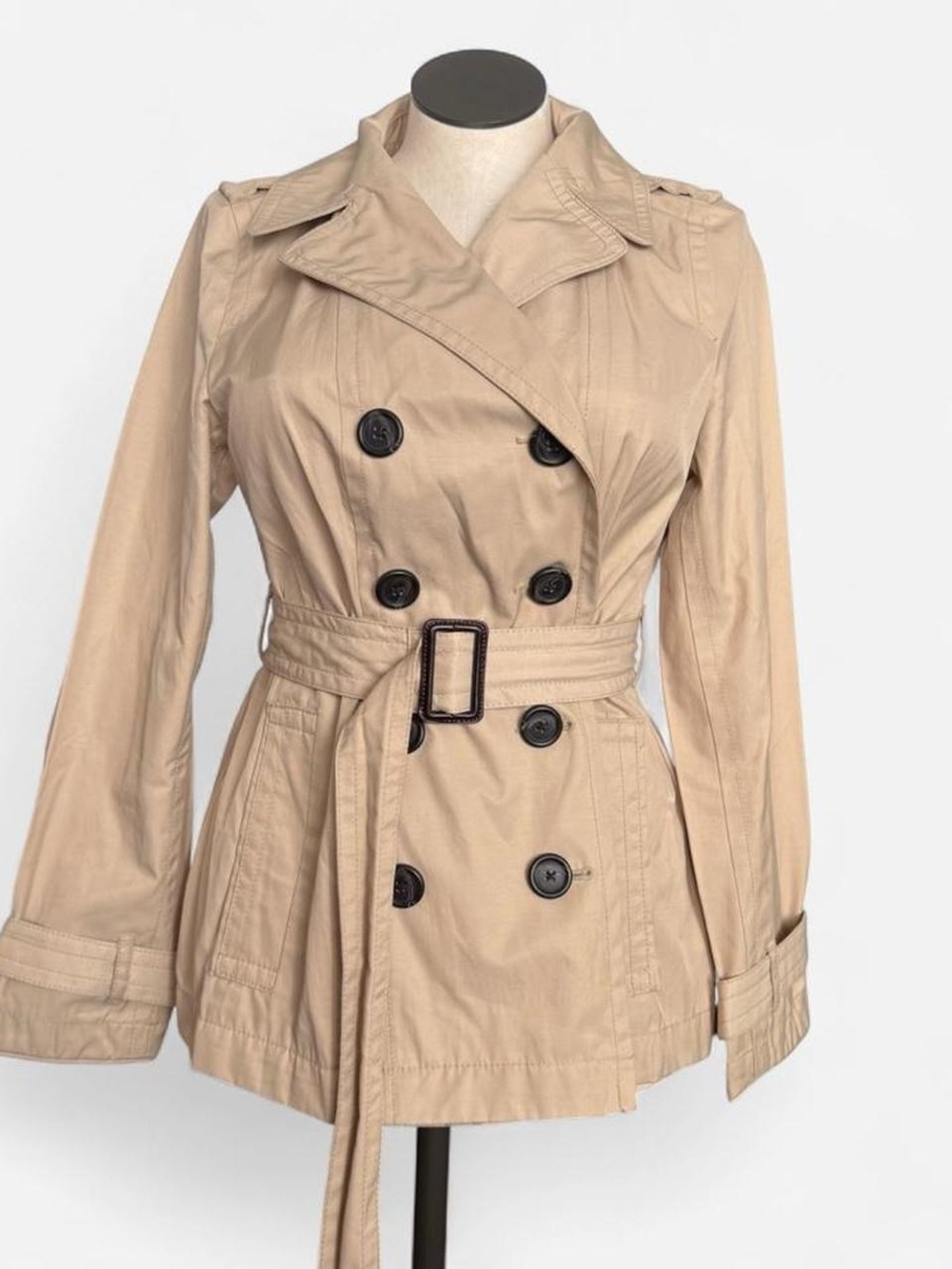 St. John’s Bay Classic Tan Double-Breasted Trench Coat with Belt